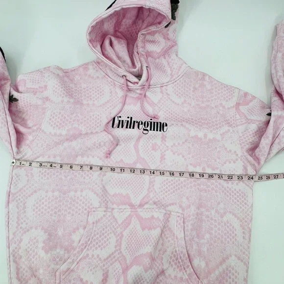 Civilregime Snakeskin Print Embroidered Floral Hoodie L Pink Black Cotton Blend - Picture 8 of 11